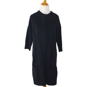 Vince Alpaca Wool Cashmere Longline Cardigan Black Snap Front Medium
